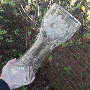 Extra Tall Crystal Vase Etched Glass Long Stem Sunflowers Scalloped Edge Vintage